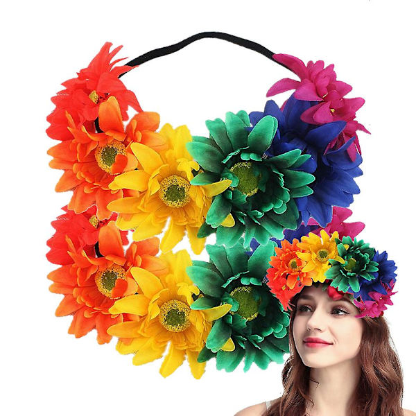 2pack Solros Krona Boho Krona Solros Hårband Blommigt Hårtillbehör (regnbåge) colour