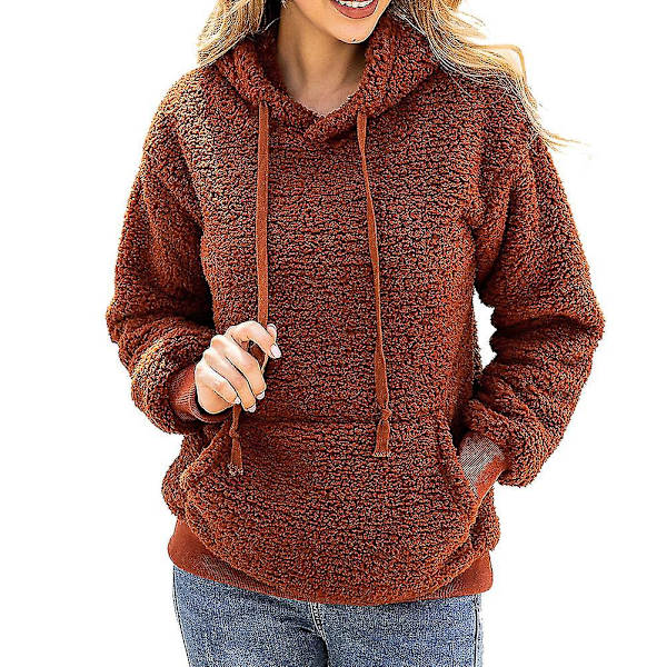Dame Plys Sweater Frakke Snøre Hætte Sweater Lange Ærmer Casual Toppe Ny XL C