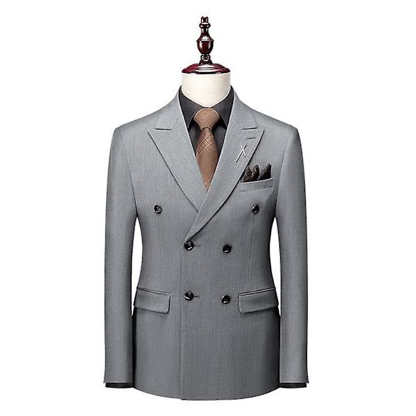 Miesten Ruudullinen 3-osainen Puku Slim Fit, Kaksoisrintainen Ruudullinen Pukusetti Light Grey L