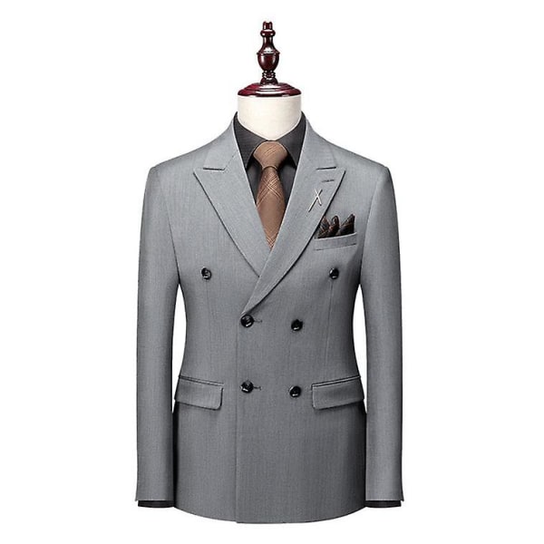 Pläd för män 3-delad kostym Slim Fit-dräkt, dubbelknäppt set Light Grey XL