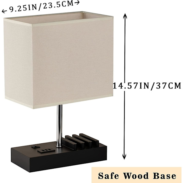 Bordlampe med USB-ladeport, telefonstativ, moderne USB-nattbordslampe for soverom