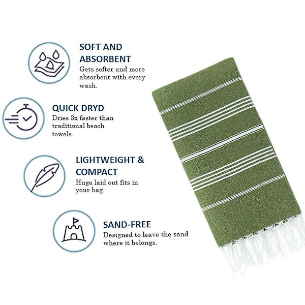 Tyrkisk Badehåndklæde Oversized 90*180cm 100% Bomuld Sandfri Svømmehåndklæde Let Rejsehåndklæde Military green