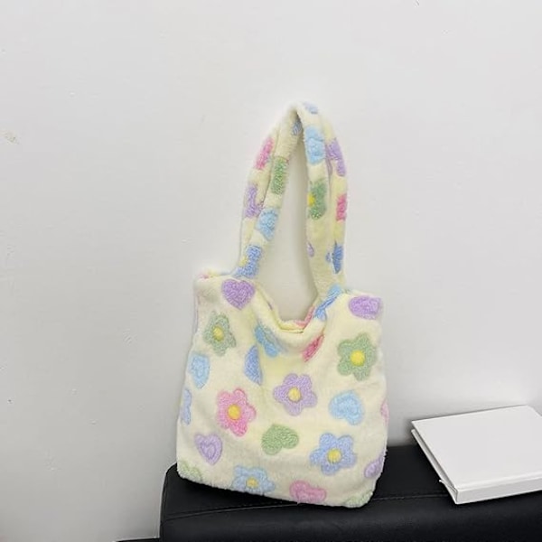 Plysj fluffy veske stor kapasitet plysj underarmsveske håndveske fluffy skulderveske blomst fluffy vesker blå