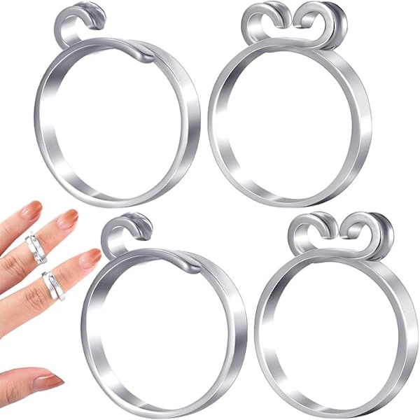 4 stycken silver justerbar virkring för fingrar, flätad stickad ring med smyckespåse, justerbara krokar, garnspännringar för virkning,