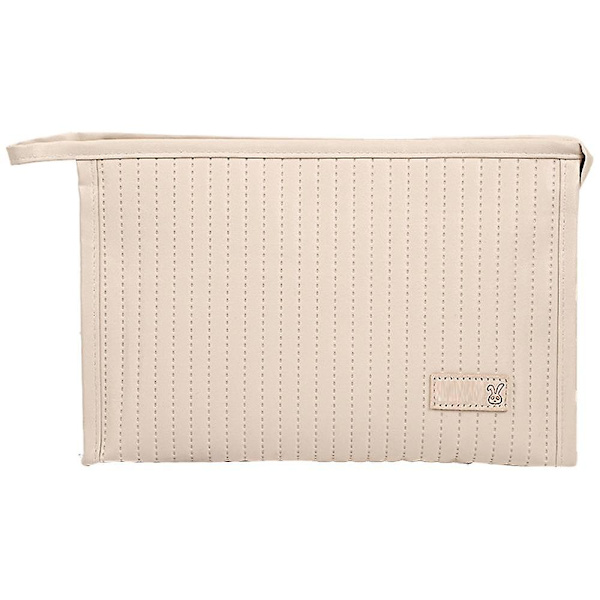 Stor Bærbar Kosmetik Opbevaringspose, Bærbar Toilet Taske, Lavet Af Pu Beige