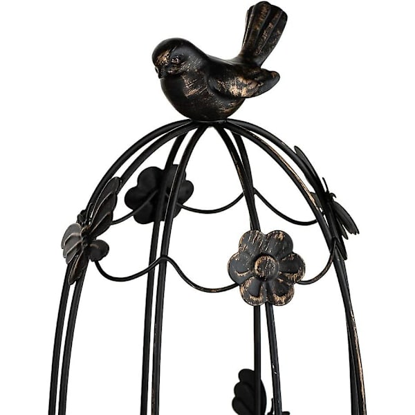 Dekorativ fågelbur ljusstake för antika dekorationer för krukljus blomsterdisplay girlang, svart 38 cm