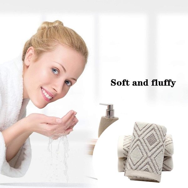 Håndklæder Sæt Med 2 Diamantmønster 100% Bomuld Absorberende Blødt Håndklæde Til Badeværelse 34*74cm Beige