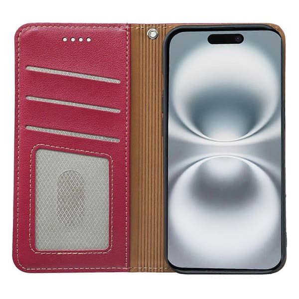 Plånboksfodral för iPhone 16 med RFID-skydd, läderfodral med stark magnetisk stängning Red