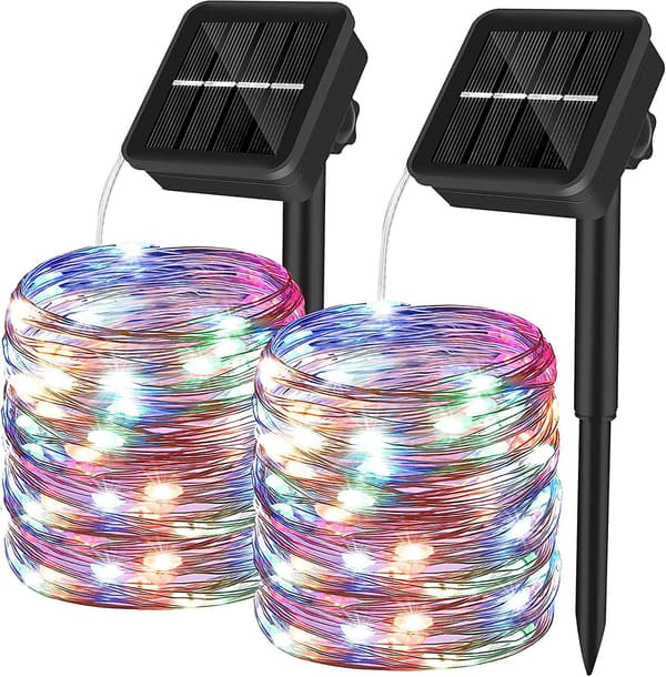 Udendørs Solcelle Lys Kæde 12m 100 stk Led Solcelle Have Lys Kæde 8 Mønstre (2 stk, Multicolor)