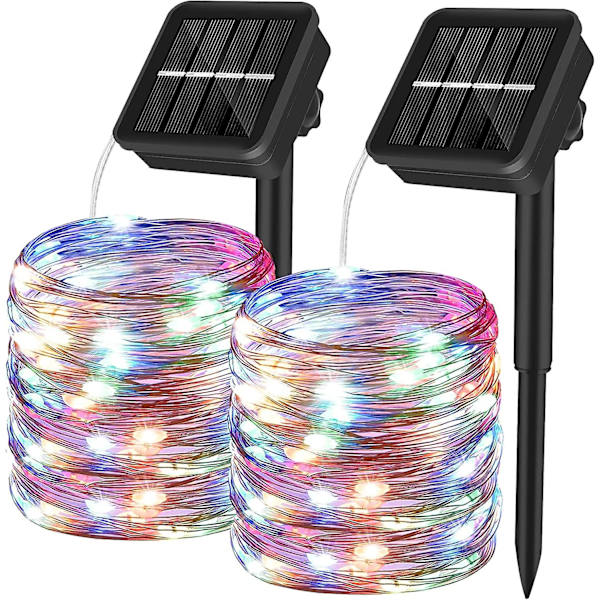 Utendørs Solcelle Lyslenke 12m 100 stk Led Solcelle Hage Lys Kobbertråd Solcelle Lyslenke 8 Mønstre For Fest, Hage, Bryllupsdekorasjon (2 Stk