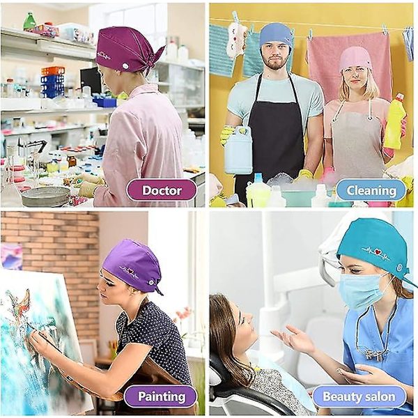 Sztxj 6 st Bouffant Scrub Cap, Andningsbar Justerbar Arbetsmössa, Unisex Tryckt Mössa För Personlig Vård Tillbehör, Flerfärgad Och En Storlek