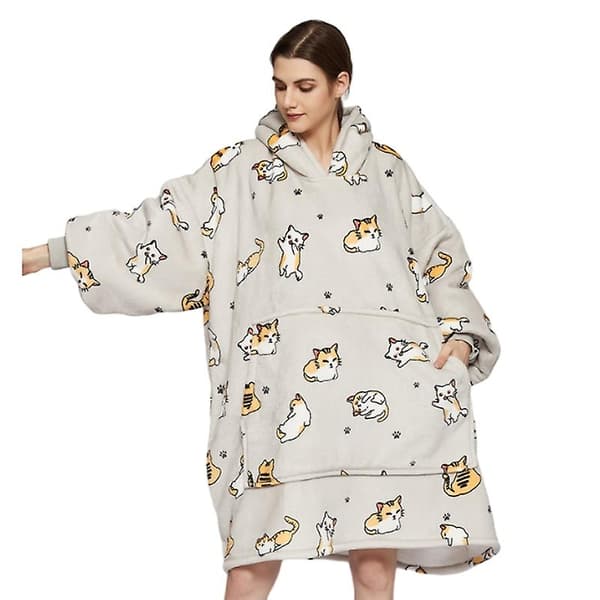 Bærbar pledd-genser, Oversized Sherpa hettegenser med pledd 75CM