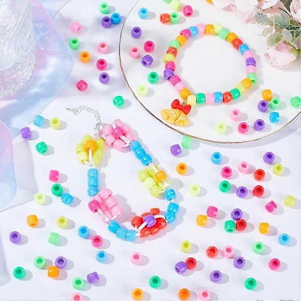 1000 st Blandade Pony Pärlor Bulk Opaka Pony Pärlor 6x8mm Plast Hantverkspärlor Röd Vit Blå Rosa Gul Pony Pärlor Blandade Färger Pärlor Set för Smycken Maki