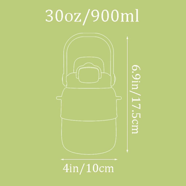 Juomapullo 900 ml, jossa pilli ja hihna, urheilullinen vesipullo, kevyt ja kestävä (ruskea) kannella