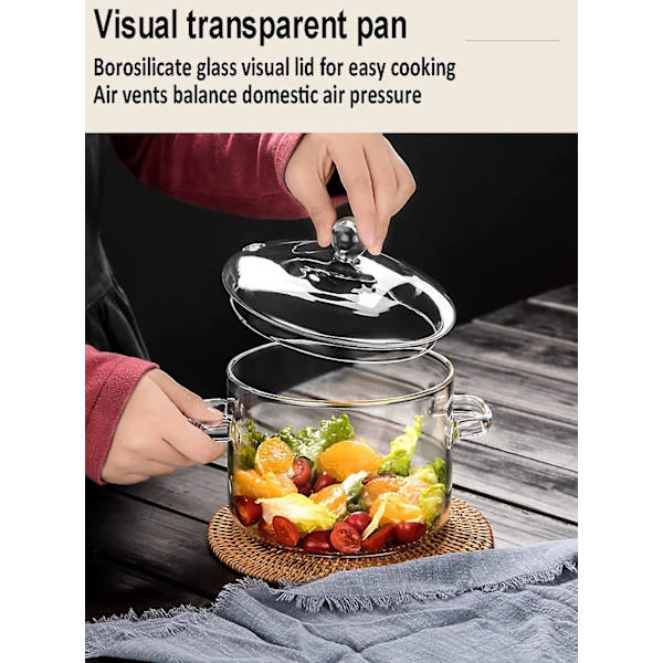 Glaskokkärl - 2l/67oz Glaskastrull Värmebeständigt Borosilikatglas Handgjord Kokkärl Set Spishäll Gryta - Säker För Pasta Nudel, Soppa, Mjölk, T