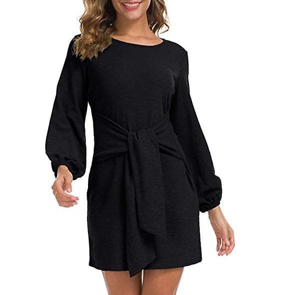 Bomullsmateriale Dame Genser Kjole Elegant Genser Rund Krage Vinterkjole Black S