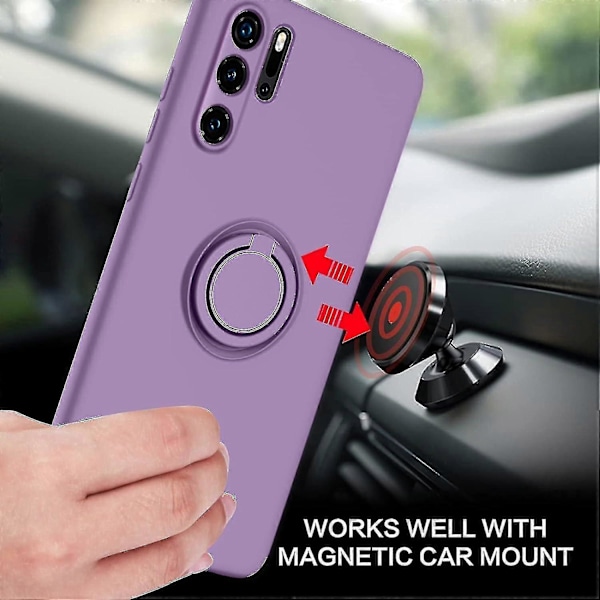 Bebetter DUEDUE Huawei P30 Pro Skal - Flytande Silikon Slimmad Fodral med Ringhållare Ställ, Bilfäste Funktion, Stötsäkert Fullständigt Skyddande Skal Sakura Purple