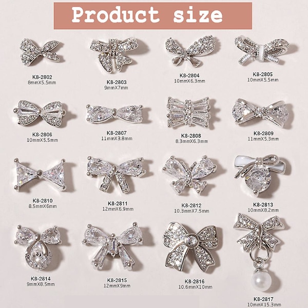 12 stk. Sløjfe Negle Legering Rhinestones Til Negle Sæt Sløjfe Negle Krystaller Til Akryl Negle Juveler Rhinestones Negle Kunst style3