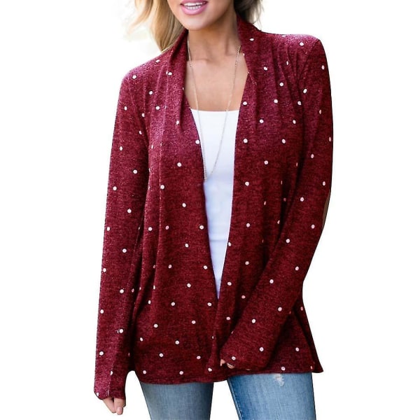 Kvinnors Splicing Dot Print Cardigan Coat Casual Loose Långärmad Rock XL C