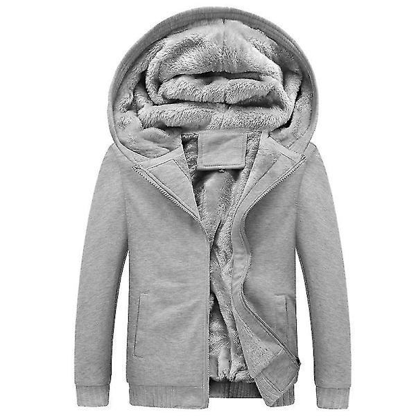 Vinter Herre Tyk Fleece Sweater Plysfor Åben Front Lynlås Cardigan Hættetrøje Ensfarvet Til Afslappet Brug Ny L Gray