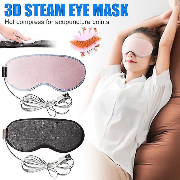 Hot Eye Mask USB Uppvärmd Eye Mask Warmer 3d Steam Eye Mask Hot Compress Lindra ögontrötthet Smart Timing Eye Patch Sov Sn-hot Gray