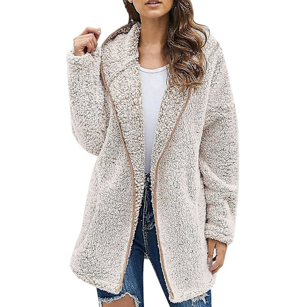 Dam Casual Solid Lapel Långärmad Tröja Vinter Höst Tjock Bekväm Lång L Light Apricot