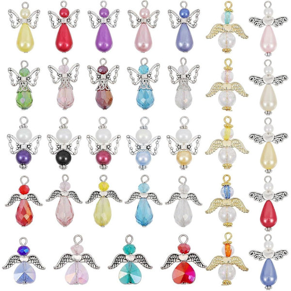 34 st 7 stilar Änglavingar Berlocker Glas ABS Plast Imitationspärlor Pärlade Hängsmycken med Akryl Legering Fynd för Armband Halsband DIY Hantverk Smycken