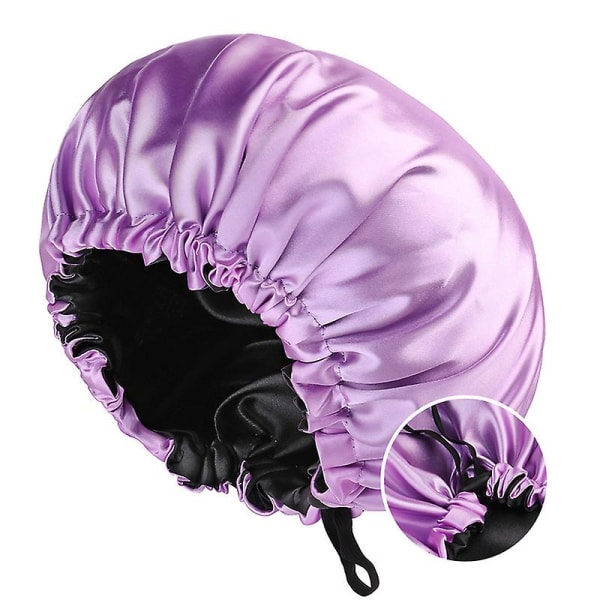 Satin Bonnet Silky Cap För Sömn, Justerbar Satin Sleep Cap Purple