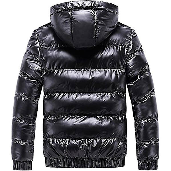 Herr glänsande dunjacka avtagbar huva vinter tjock värme pufferjacka Black XS