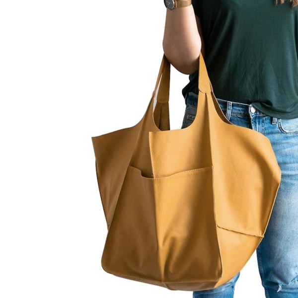 Damstor Pu-läder Satchel Handväska Arbetsväska Axelväskor Handväska Mjuk Crossbody Överdimensionerad Väska Yellow