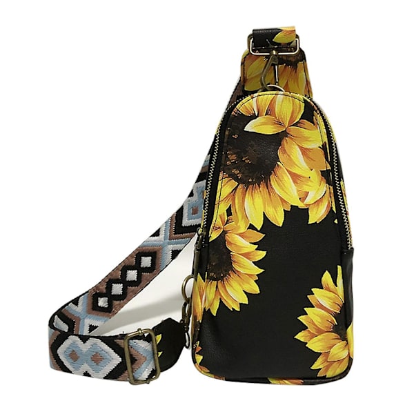 Dam PU Läder Slungväska Bärbar Retro Crossbody Väska Vintage Dragkedja Bröstväska Sunflower
