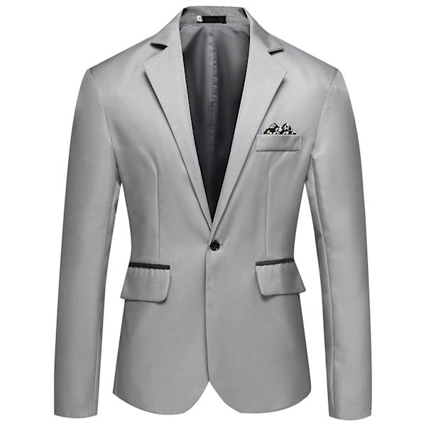 Herr Business Casual En Knapp Slå Revers Enfärgad Blazer Kostymjacka Grey 4XL