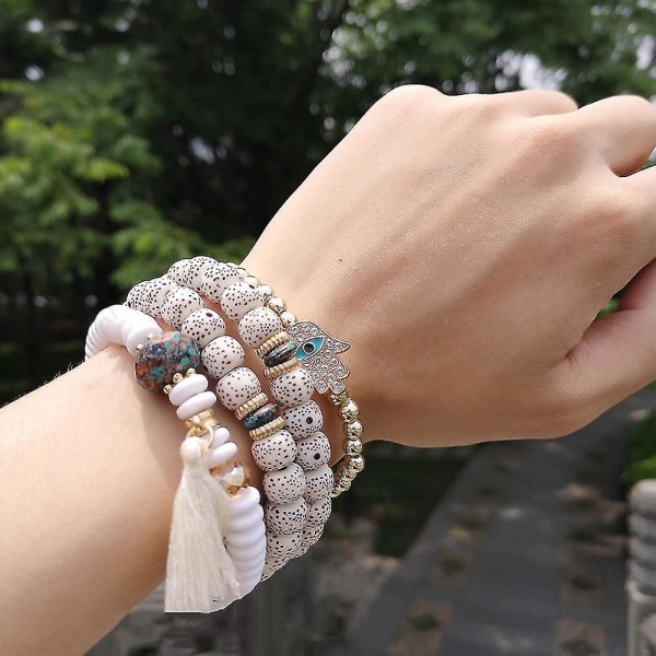 Flerskiktad pärlarmband Mode Tassel Elastiskt armband Eleganta accessoarer Present till A
