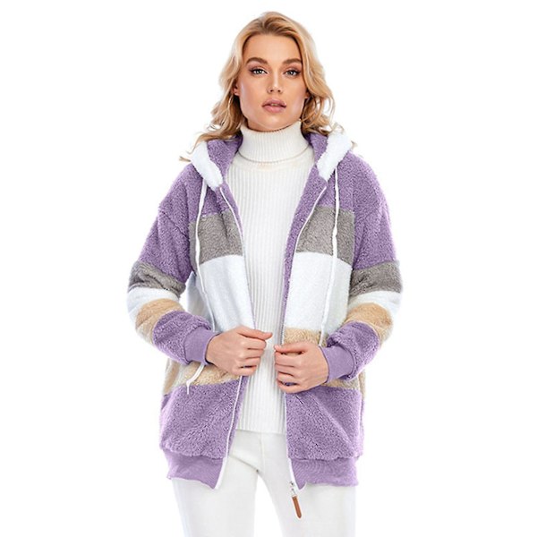 Naisten takki hupulla, muodikas, pitkähihainen, tuulenpitävä, lämmin ja väljä 6XL Purple