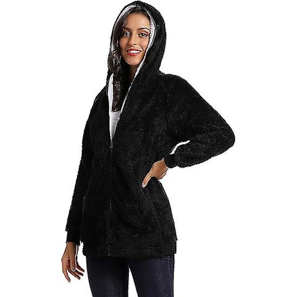 Fleecejakke til kvinder, Oversized hættejakke med lynlås til kvinder Black 4XL