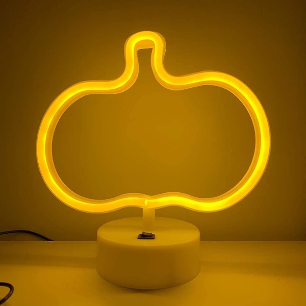 LED Gul Gresskar Neon Skilt Med Base Halloween Festival Dekorativ Belysning Bord Nattlys USB/Batteridrevet
