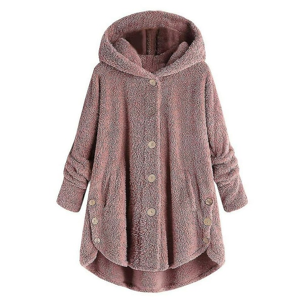 Kvinnors vintervarma fluffiga överrock knappjacka toppar lös huva ytterkläder 3XL D