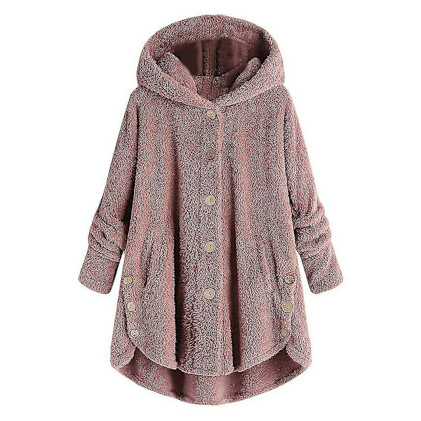 Naisten Talvi Lämmin Pehmeä Takki Napit Paita Yläosa Löysä Huppu Ulkovaatteet 2XL C