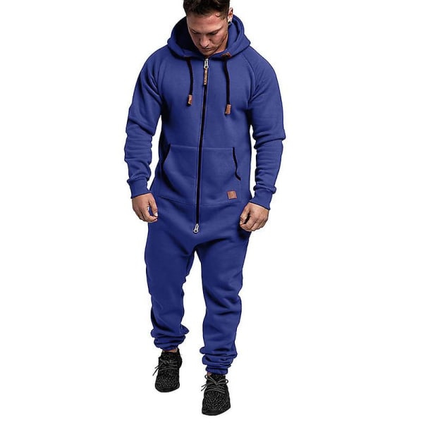 2023 New Men Onesie Allt-i-ett-huvtröja Zip Jumpsuit Vinter Casual Hooded Romper Playsuit blue S