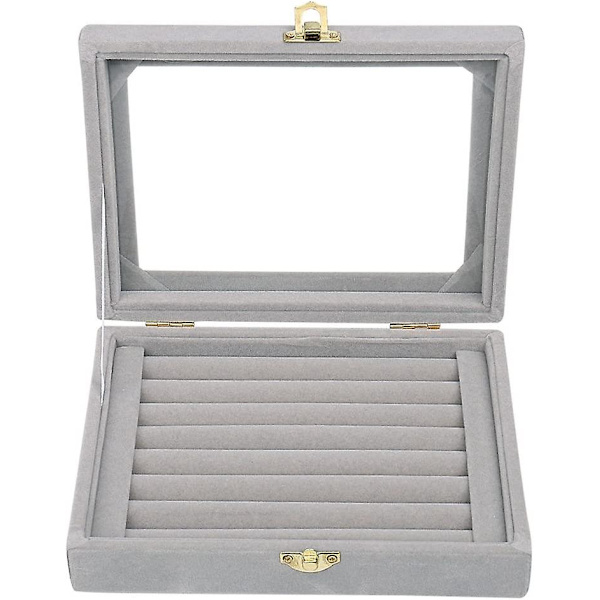Velvet Glas Smykke Ring Display Stand Opbevaringsboks Ring Øreringe Smykkeskrin Ringholder Etui (grå)