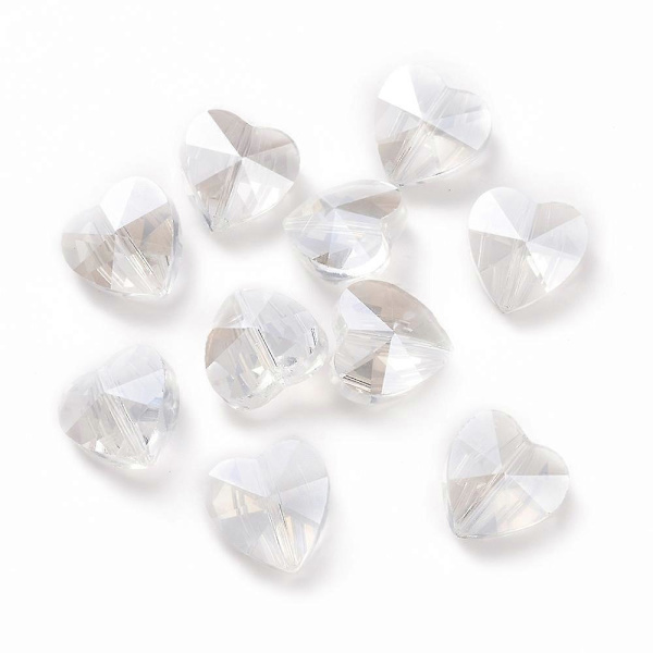 10 st Elektropläterade Glaspärlor AB Färgpläterade Facetterade Hjärta Klar AB 14x14x8,5mm Hål: 1mm
