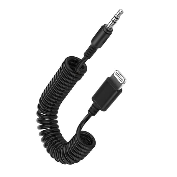 Lightning til hann Jack 3.5mm kabel. Kvalitetslyd spiralsnor 1m Puluz Svart