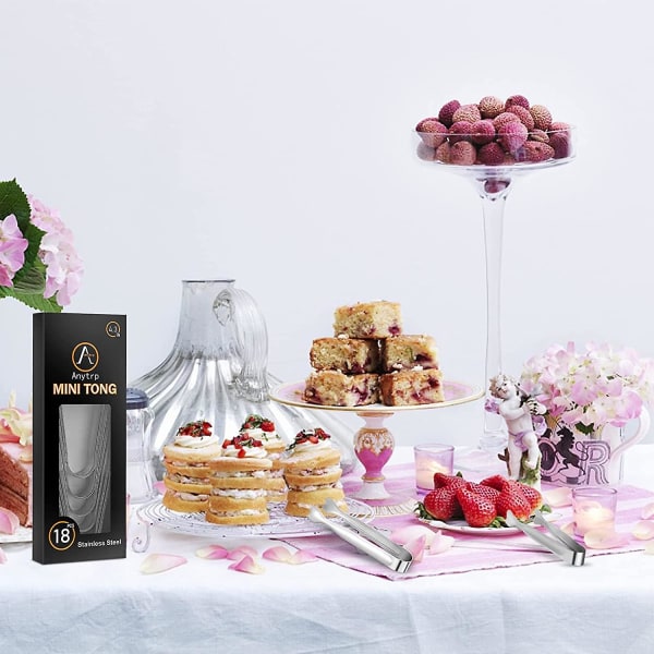 Mini serverings tång, 18-pack rostfritt stål socker tång, 4,3 tum is tång kök tång aptitretare tång för kaffe bar, te fest, desserter fest,