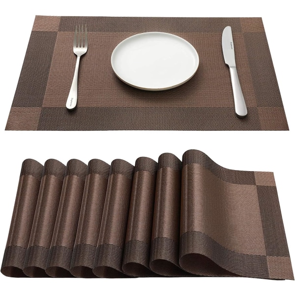 Bordsunderlägg set med 8 PVC-bordsmattor Tvättbara, värmebeständig, halkfri värmeisolering för kök och matsal 45 cm x 30 cm brun