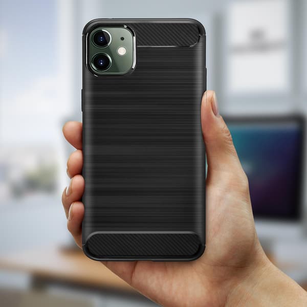 iPhone 11 Forstærket Fleksibelt Cover Børstet Carbon Effekt Sort