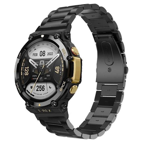 Urrem i rustfritt stål for Huami Amazfit T-Rex 2, foldespenne med tre perler Black