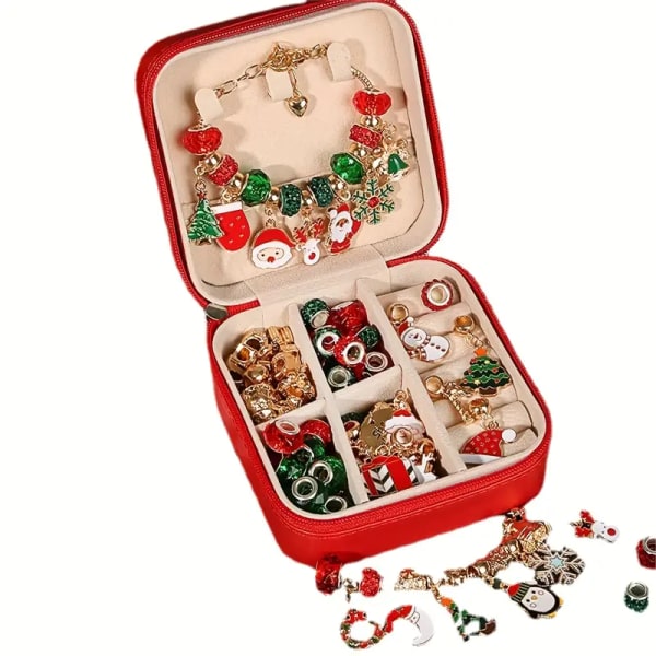 Christmas Charm Armband Making Kit, Elegant Red Green Series DIY Pärlor för konst och hantverk Smyckestillverkning Kit, Set för flickor