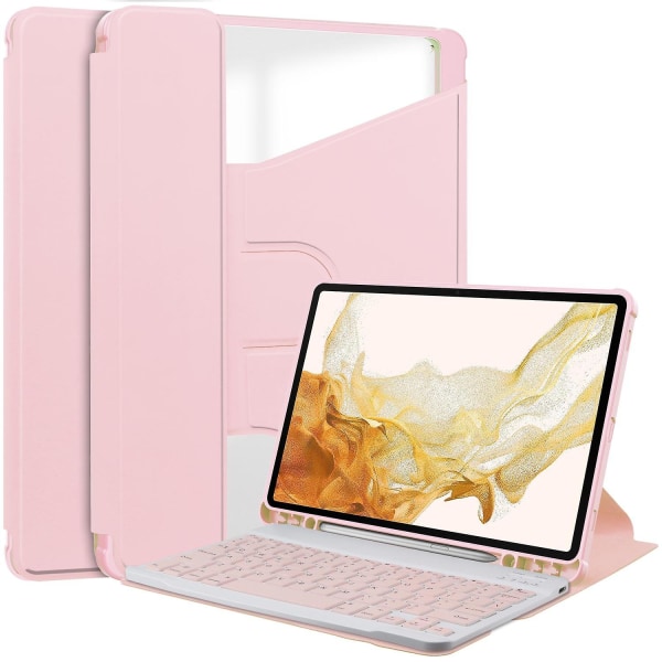 Case med trådlöst tangentbord för Samsung Galaxy Tab S9+ 360° roterande PU-läder+ cover Pink
