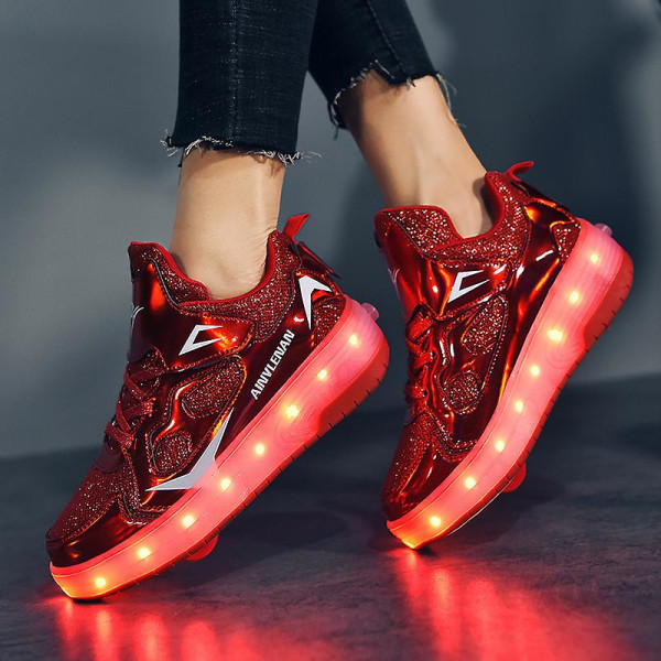 Barn Sneakers Dubbelhjuliga Skor Led Ljus Skor 623 Red 32