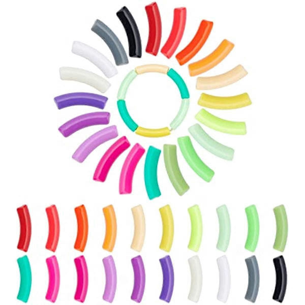 80 st Curved Tube Pärlor 20 Färger Opaka Akryl Distans Pärlor Lösa Pärlor Noodle Slide Pärlor Bambus Böjda Pärlor 32mm/1.2\" Långa Rör Charm Pärlor för Sommar F
